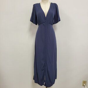 Old Navy Women Milkmaid Babydoll Midi Dress Size M Blue Peasant Boho Cottagecore